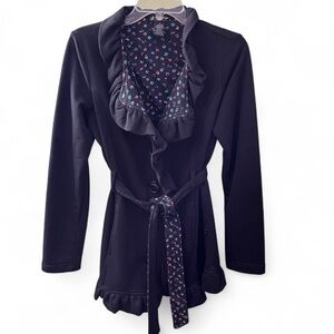 Vintage Y2K Self Esteem Black with Floral Trim Ruffled Lightweight Jacket